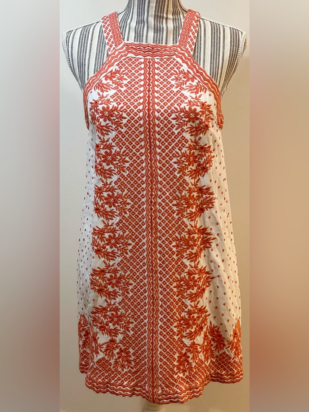 MAEVE White Dress with Orange Floral Embroidery